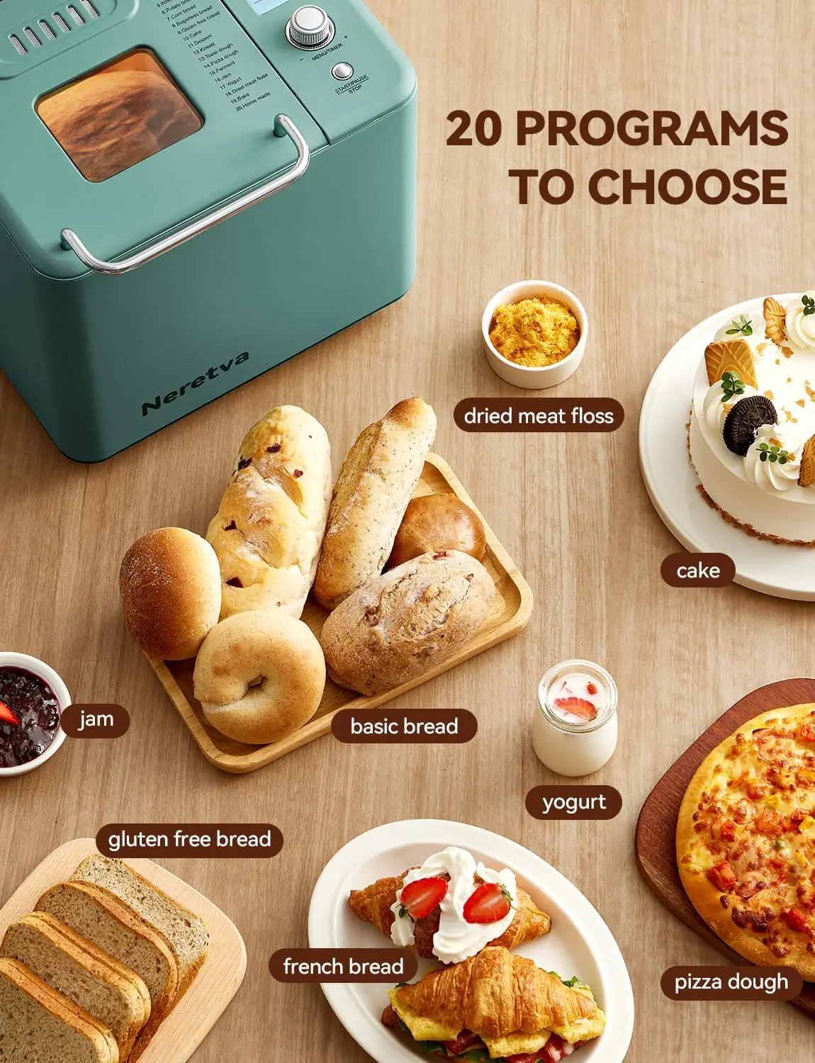 Dual Heater 2LB Bread Machine Metal Material & Nonstick Ceramic Pan Compact Bread Maker Machines 2
