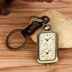 Antique - Style Bronze Square Keychain Pocket Watch with Double Time Movement (Brown)