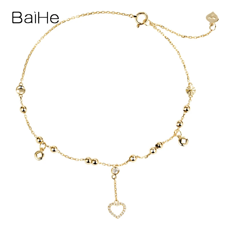 

BAIHE Solid 18K Yellow Gold 0.12ct H/SI Natural Diamond Heart Bracelet Women Wedding Trendy Fine Jewelry Making pulseras mujer