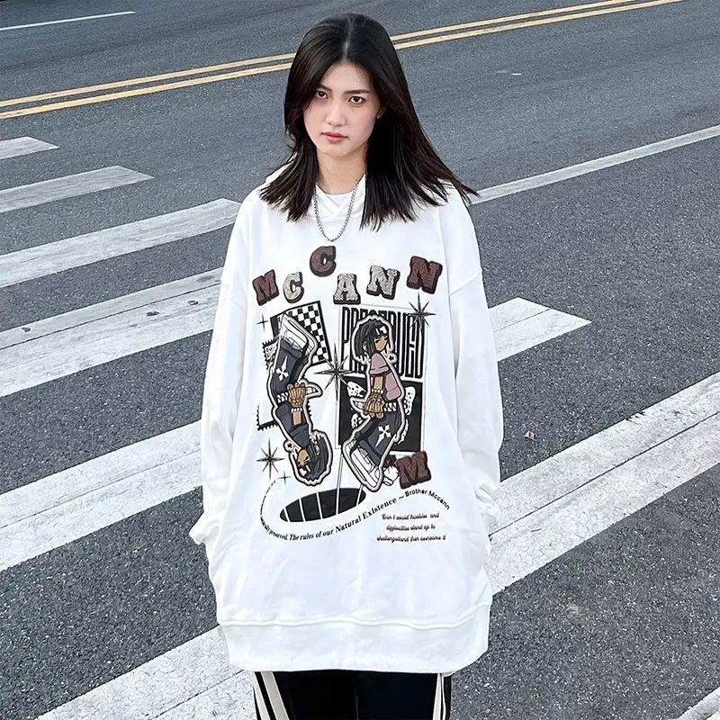 

Women's Sweatshirt with Orint on Hooded Top Hoodies Pullovers Long Graphic Baggy Woman Clothing Loose Sweat-shirt Y 2k Vintage M