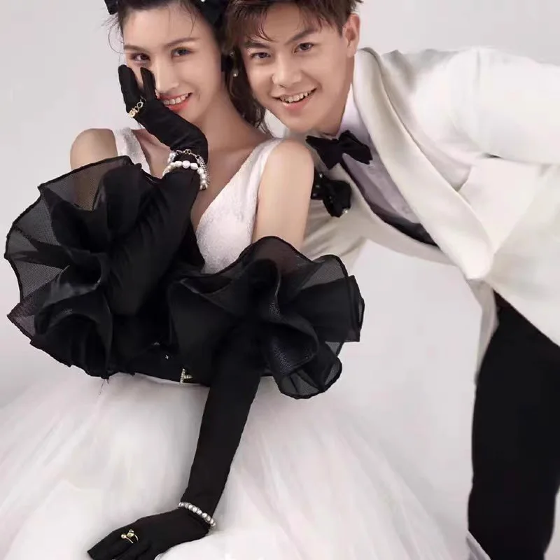 Women Sexy Elegant Dinner Dress Short Gloves Driving Gloves Banquet Velvet Wedding Mittens Party Lace Long Gloves Bridal