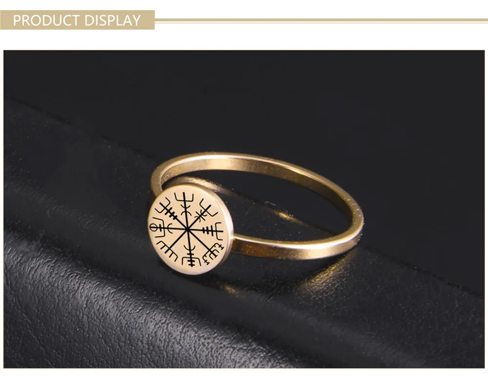 Skyrim Nordic Vegvisir Runic Compass Ring Stainless Steel Aegishjalmur Helm of Awe Rings Amulet Jewelry for Women Men