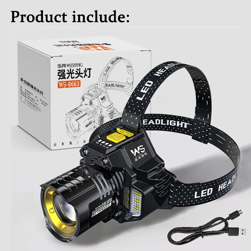 Leistungsstarke LED-Stirnlampe mit Bewegungssensor, USB-Aufladbar, COB-Kopflampe mit Zoom-Funktion, Hochleistungs-Fischerlampe – Detail 10