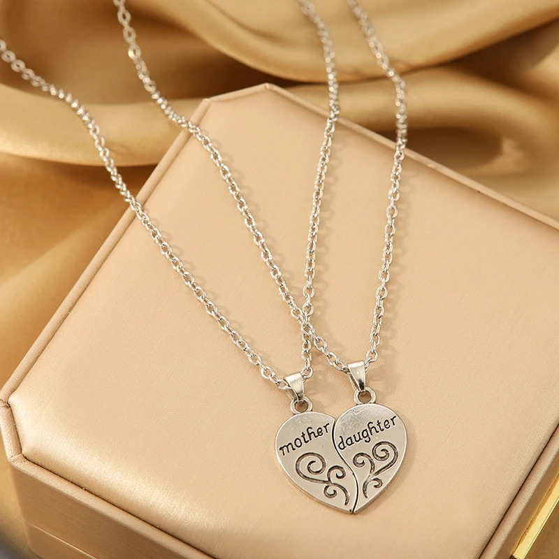 2 stücke antike versilberte Halskette modische Mutter schöne Tochter Kombination für Liebe Eltern Kind Stil Schmuck – Detail 2