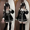 Japanese Style Gothic Y2k Lolita Bow Dress Shorts Set Women Vintage Sweet Long Sleeve Button Shirt Party Dresses Slim Mini Dress 4