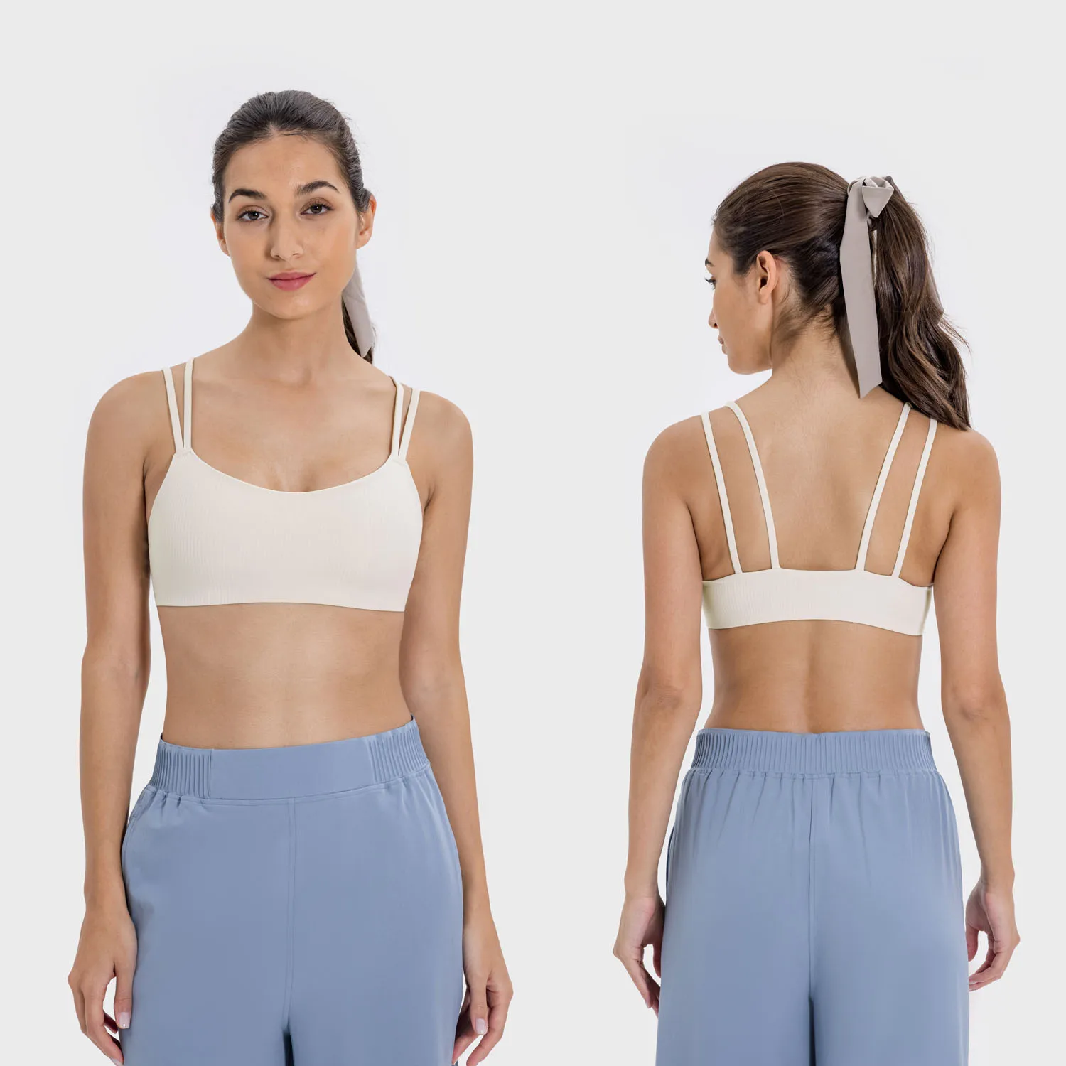 Lemon Hi Cloud Light Support Ribbed 2.0 Bra Smooth Sweat-wicking Quick-drying Beauty Back Double Straps Gym Sport Bras for Women