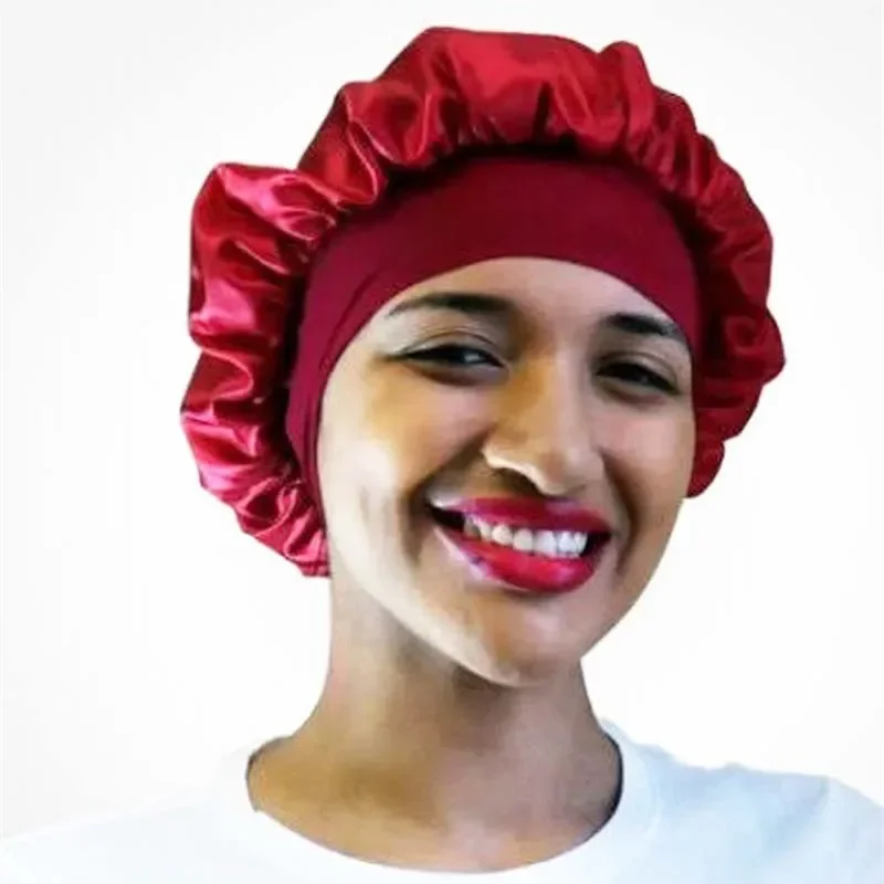 Night Hair Cap Layer Adjust Head Cover Hat For Curly Springy Hair Styling Accessories Women Night Sleep Silky Bonnet Satin Double