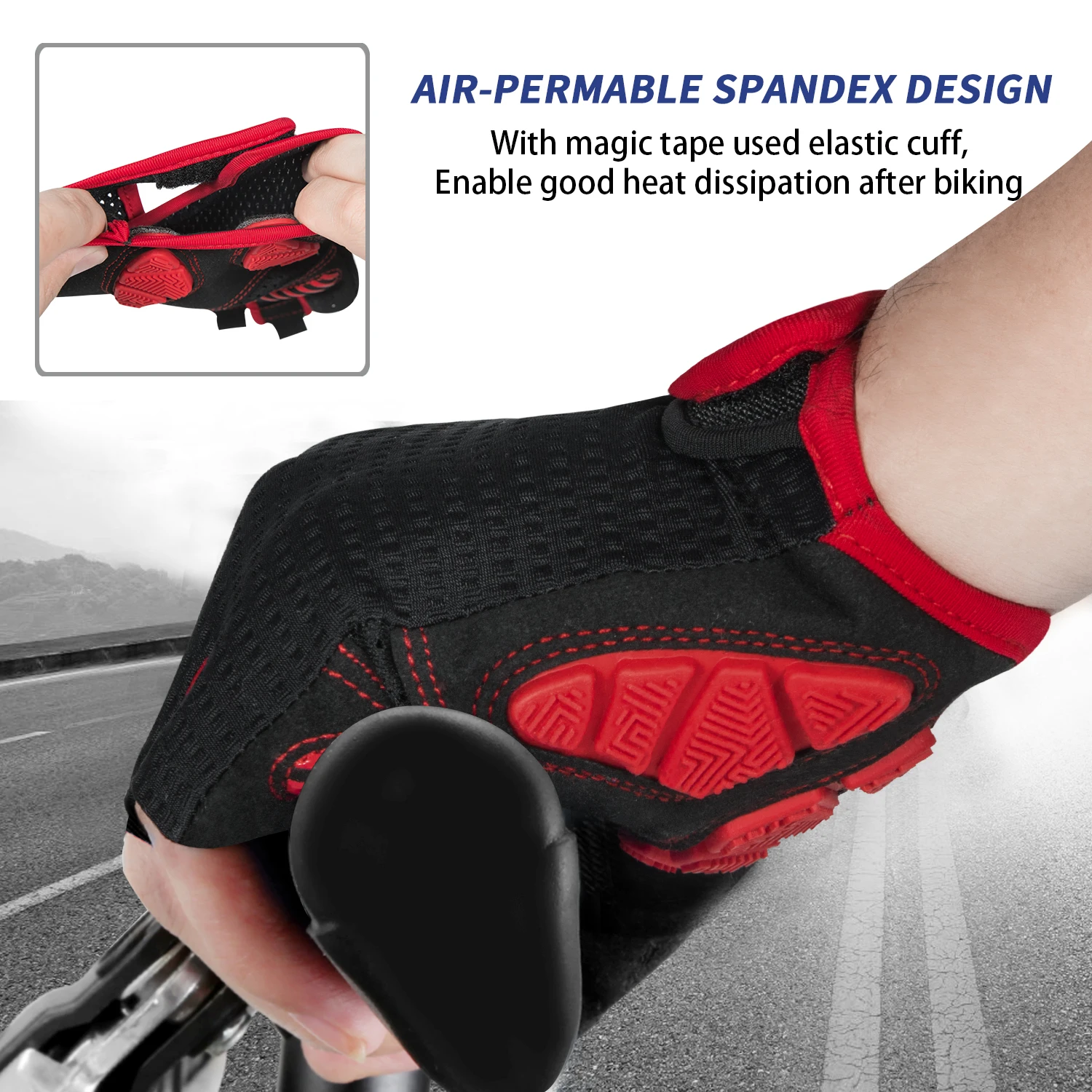 MOREOK Bicycle Gloves Half Finger Sports 5MM Gel Bike Gloves Shock-absorbing Mountain Road Biking Cycling Gloves for Men Women 6