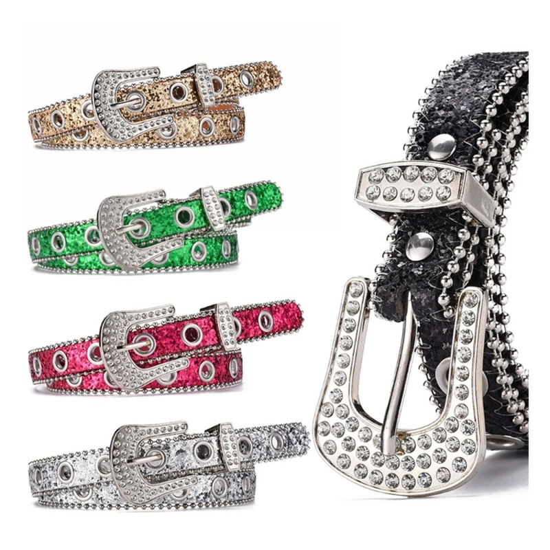 

Adjustable Rhinestone Waist Belts for Jeans Glitter Belt for Woman Cowboy Cowgirl Teens Female Jeans Skirt Waistband