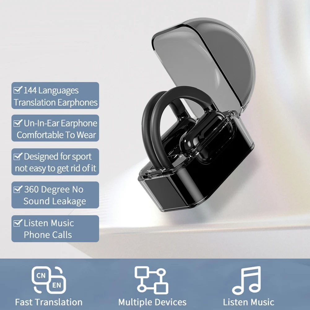 [AI Headphones] BL02 Bluetooth5.3 Translator Headphone Touch Control Translation Earbuds 144 Languages TWS Translator For Travel