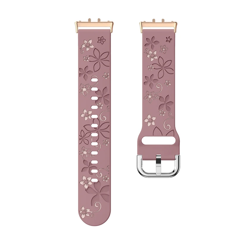 Floral Engraved Watch Band with Silver Rose Gold Metal Connector - Women's Replacement Wristband