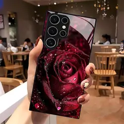 Elegant Red Rose Frosted Glass Phone Case - Non - Slip Full Cover Design - Galaxy S20 (Black1)