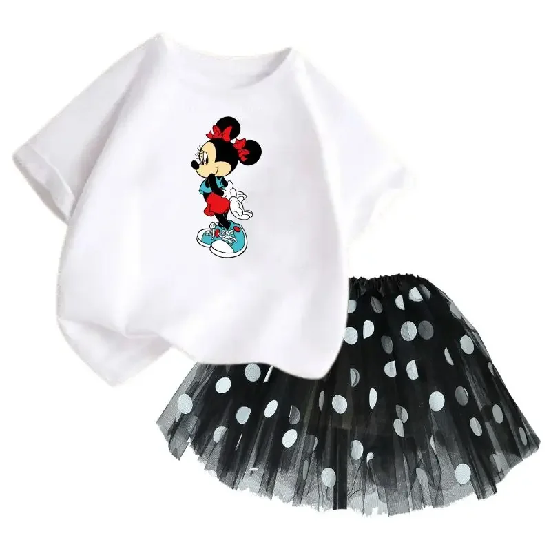 thumbnail image 1 of Conjunto de 2 piezas de camiseta de algodón para niños de Mickey de Disney, falda tutú de princesa de ballet esponjosa, falda de encaje para fiesta de cumpleaños de niña, 1 of 4