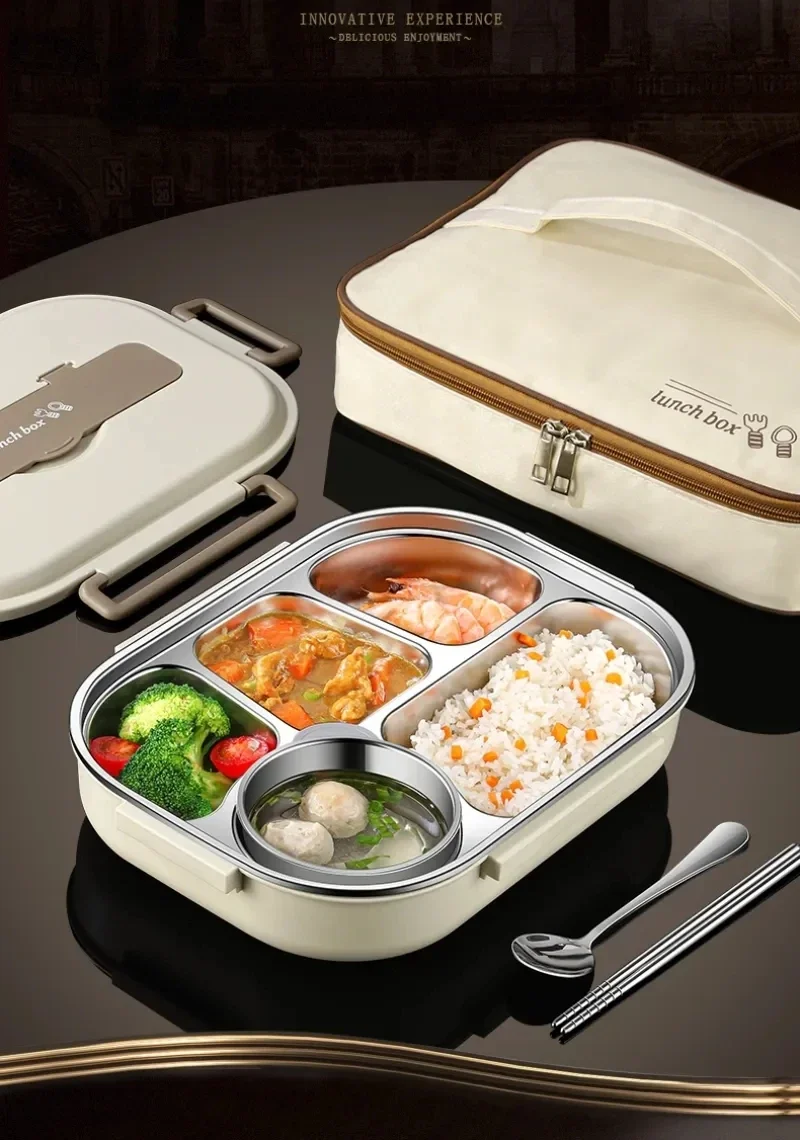 304 Stainless Steel Compartment Insulated Lunch Box Office Worker Students Sealed Portable Bento Microwae Heating Food Container