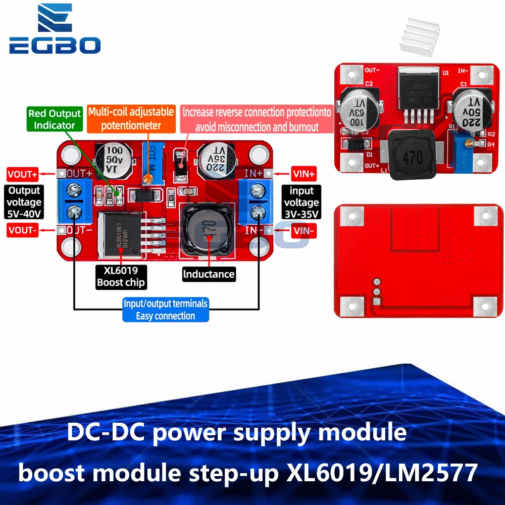 1~10PCS DC-DC-Stromversorgungsmodul, Boost-Modul, Step-Up-Spannungswandler, Spannungsregler XL6019/LM2577, einstellbarer Ausgang