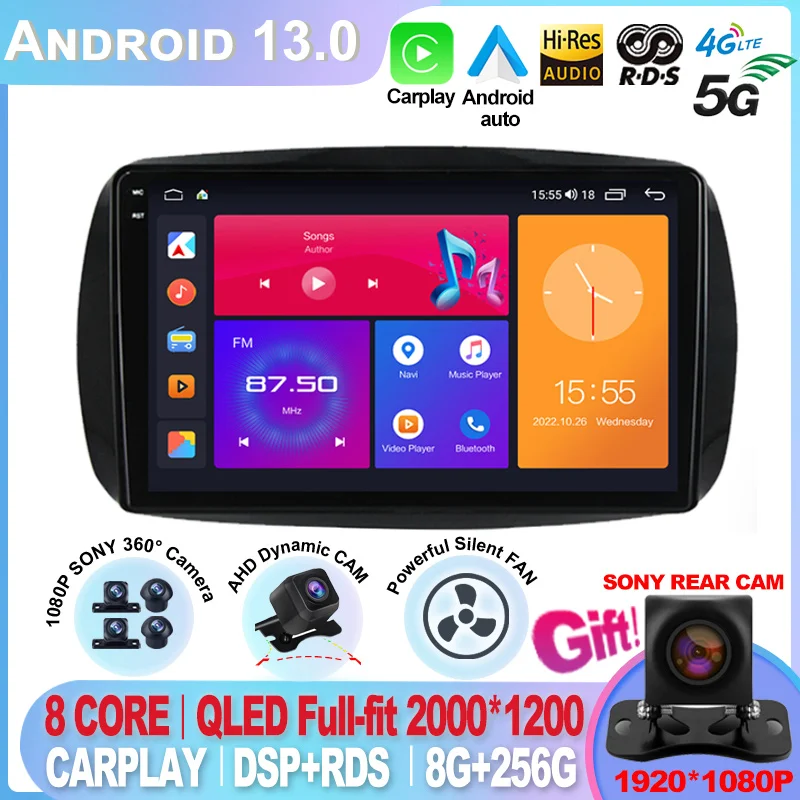 Per Mercedes Smart 453 Fortwo 2014 - 2020 Android 13 2Din Autoradio Lettore Multimediale Scree Gps Radio Wifi 4G Rds Carplay