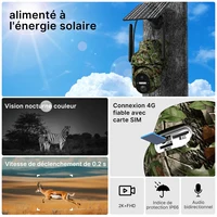Caméra de surveillance extérieure 4G SIM à énergie solaire avec détection PIR, camouflage, vision nocturne HD et application Ucon 2