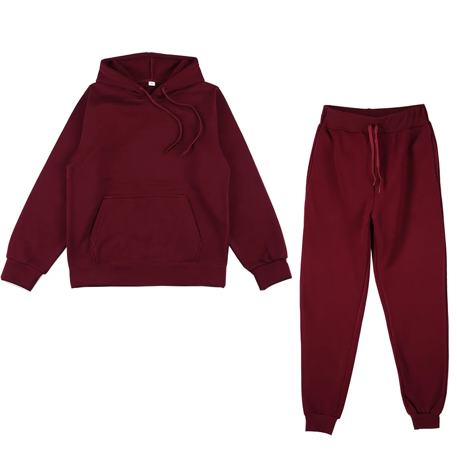 Winter Fleece Solid Two Piece Set Casual Hooded Sweatshirt & Elastic Waist Pants Outfits Tracksuit Women Autumn Long Sleeve Suit two piece set casual fleece tracksuit women winter 2020 women s sets oversized hooded long sleeve hoodie sports pants lady suit