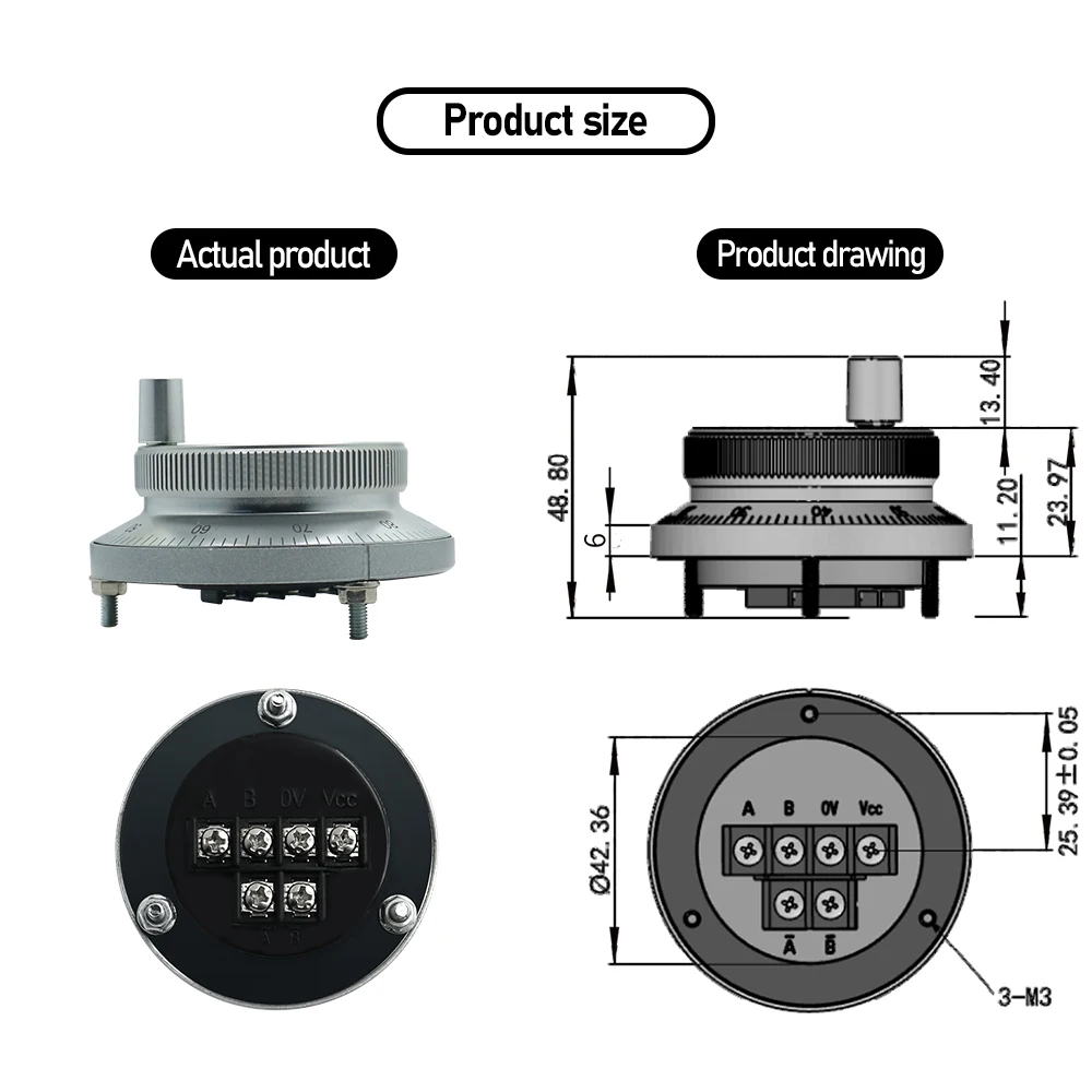 HLTNC CNC Pulser Handwheel 5V-24V 60mm 25 100PPR Manual Pulse Generator hand wheel Machine Rotary Encoder Electronic 4pins 6pins