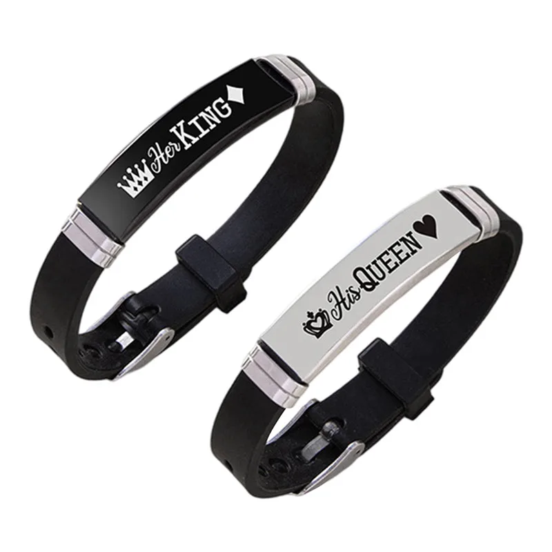 2 Pcs/Set Crown Her King His Queen Trendy Sport Silicone Couple Bracelet Bangle Unisex Lover Bracelets Gift silicone wristband