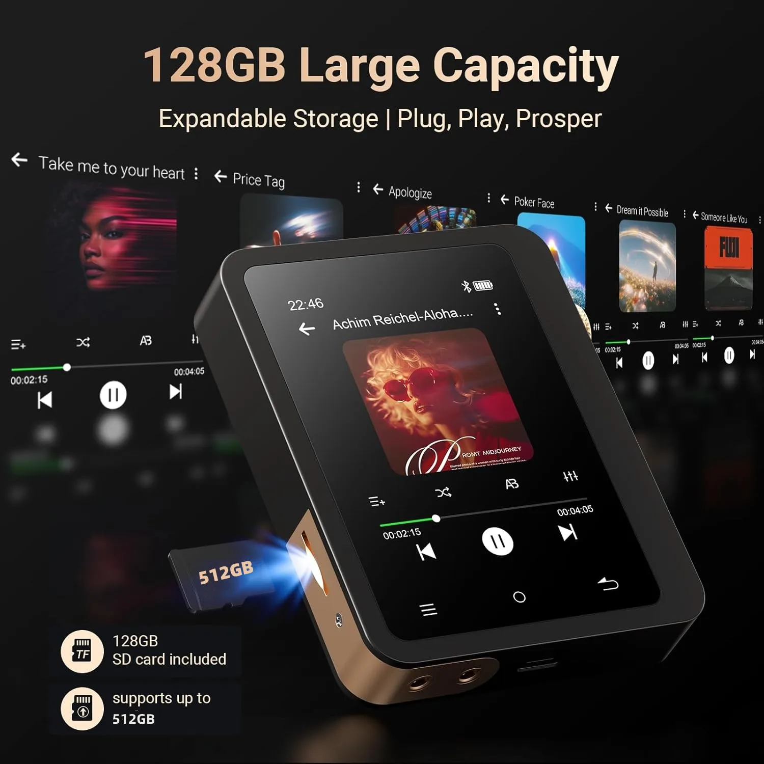 Portable HiFi MP3 Player with Bluetooth and 128GB Storage