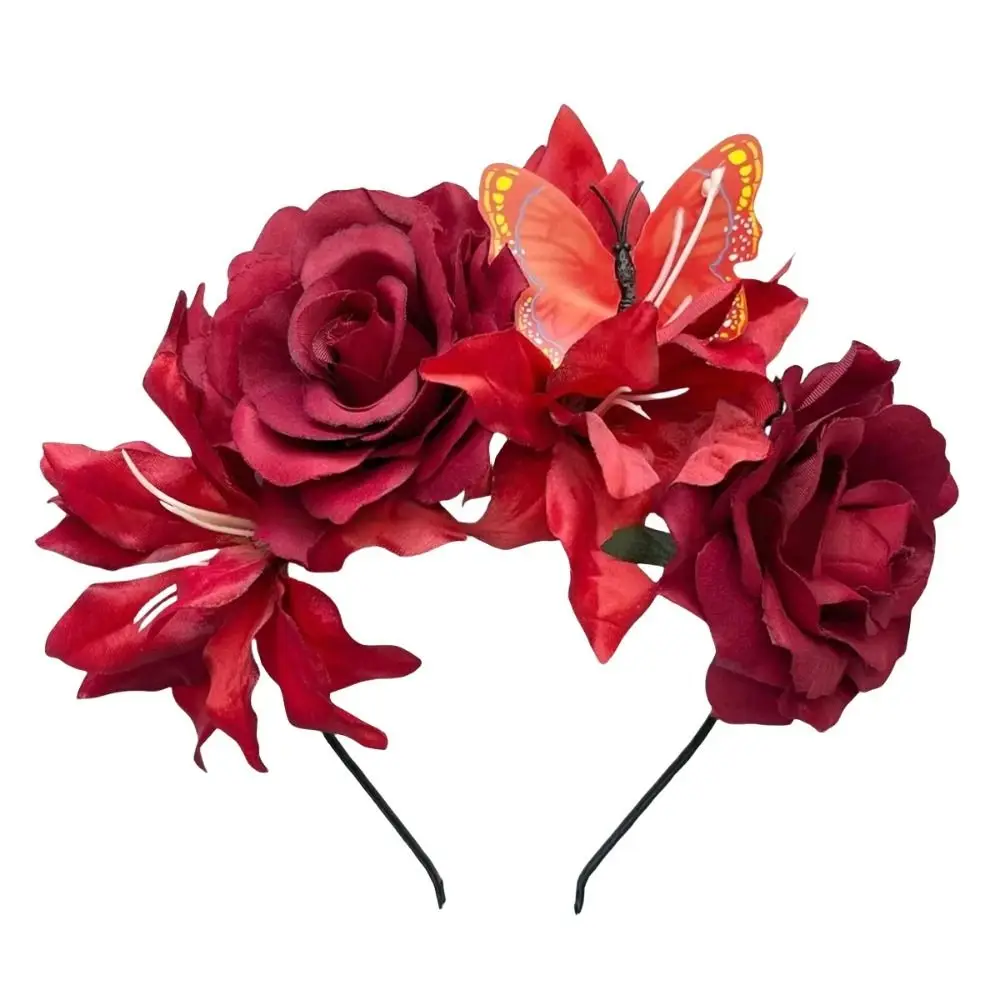 Künstliches Rosen-Haarband mit Schmetterlings-Design, handgefertigte Hochzeits-Kopfbedeckung, künstliches Blumen-Stirnband, leichte künstliche Blume – Detail 7