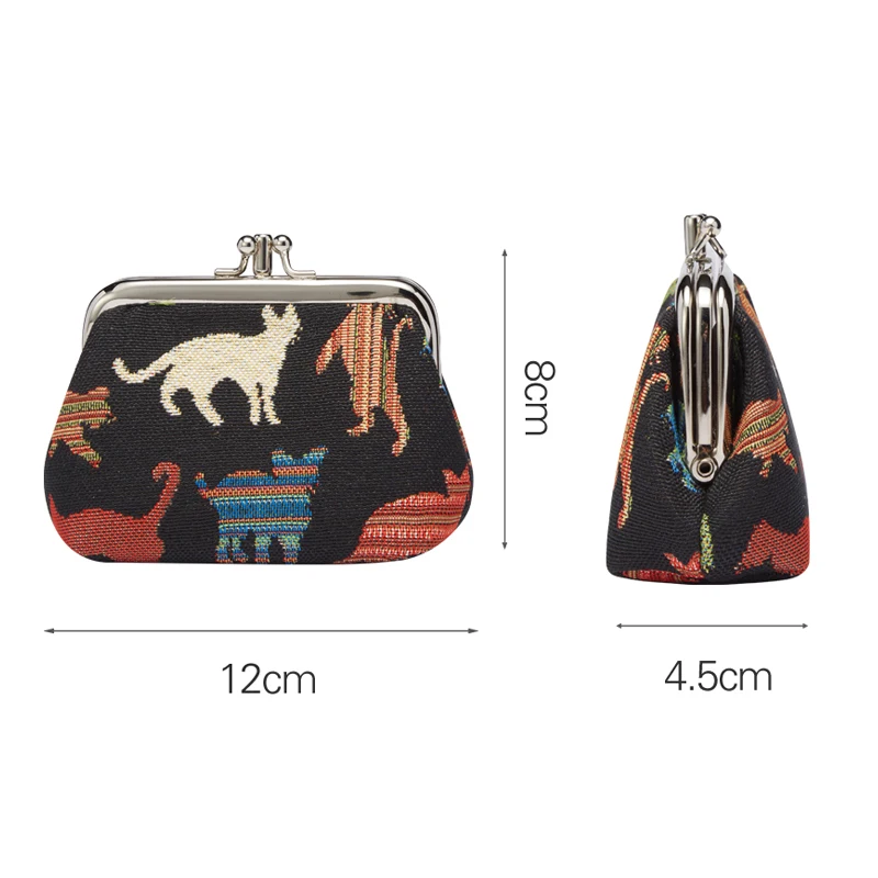 SAJA Tapestry Women's Wallet Coin Purse Key Wallet Pouch Double Pocket Kiss lock Cute Cat Bag Coin Holder For Girl Ladies Gift
