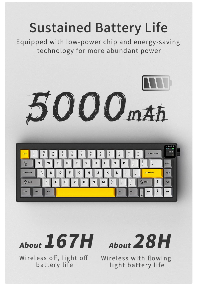 AJAZZ AK650 Kabellose Mechanische Tastatur, Tri-Modus mit Bildschirm, Flying Fish Schalter, RGB-Hintergrundbeleuchtung, Hot-Swappable – Detail 13