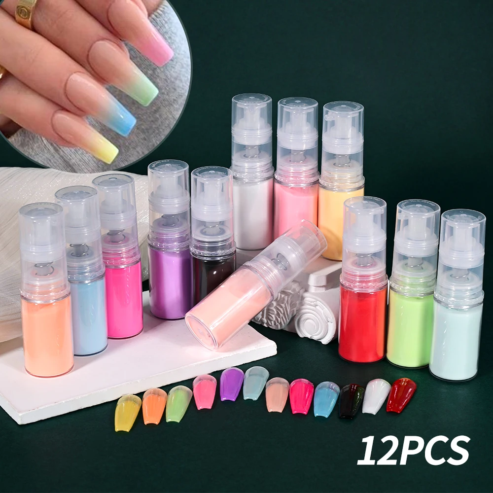 12 Farben Ombre Spray Nagel-Dipping-Pulver 10g Neon Farbverlauf Pastell Nagelpigment Ombre Spray-Pulver DIY Nagelzubehör $%RT – Detail 6