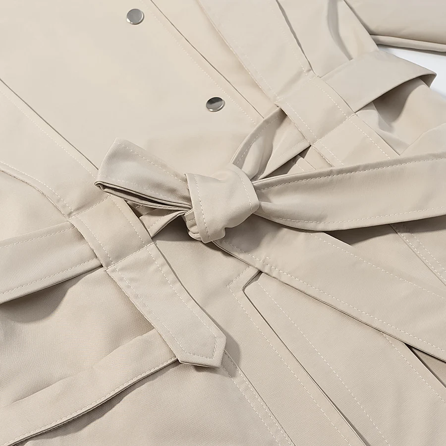 Women Fashion Windbreaker High Neck Buttons Long Sleeve Single-Breasted Coats Lady Street Solid Lace Up Stand Collar Trench Coat