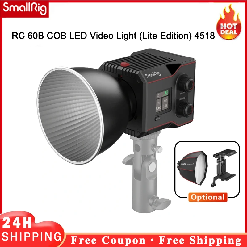 

SmallRig RC60B RC 60B 2700-6500K LED Video Photography Light 60W with Silent Cooling Fan Portable Fill Light (Lite Edition) 4518