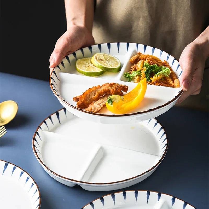 Grid Plate Three-Division Breakfast Salad Dinner Plate Fruit Tray Tableware