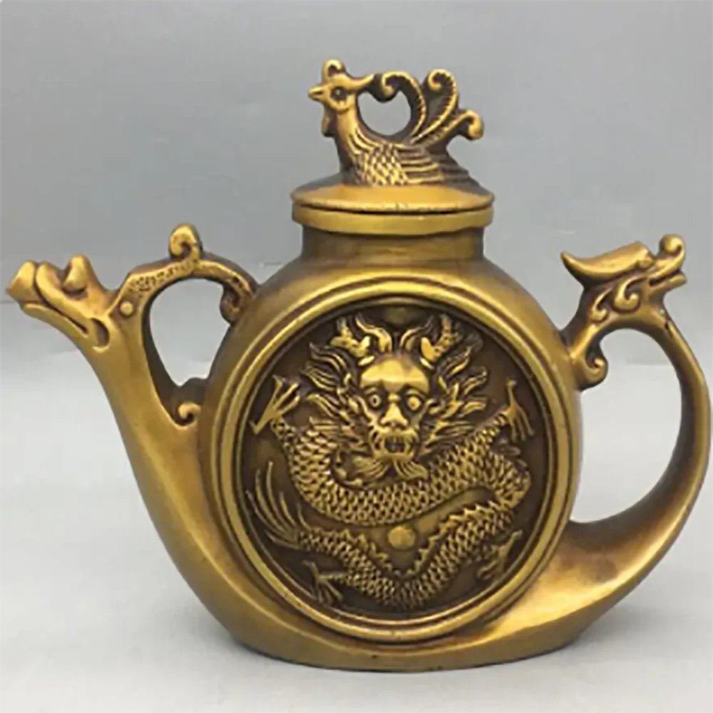 

Китай, латунный дракон, Феникс, чайник, поделка, статуя