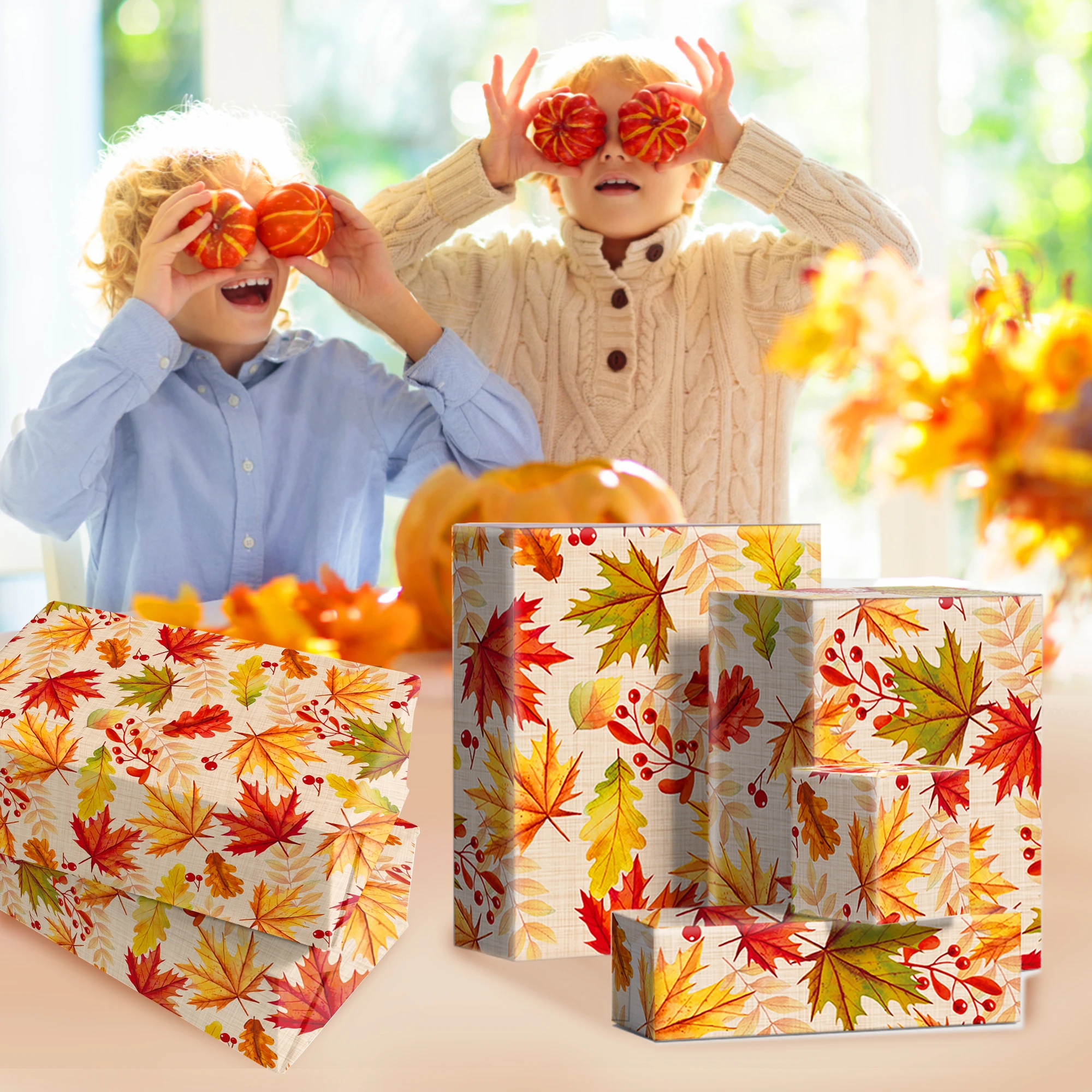 

12Pcs Thanksgiving Maple Leaf Party Diy Gift Wrapping Papers Handbook Material Paper Baby Party Supplies Wrapping Paper