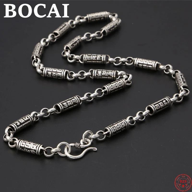 

BOCAI S925 Sterling Silver Charm Necklace 2022 Popular Six Syllable Mantra 4mm 6mm Bamboo-chain Argentum Amulet for Men Women