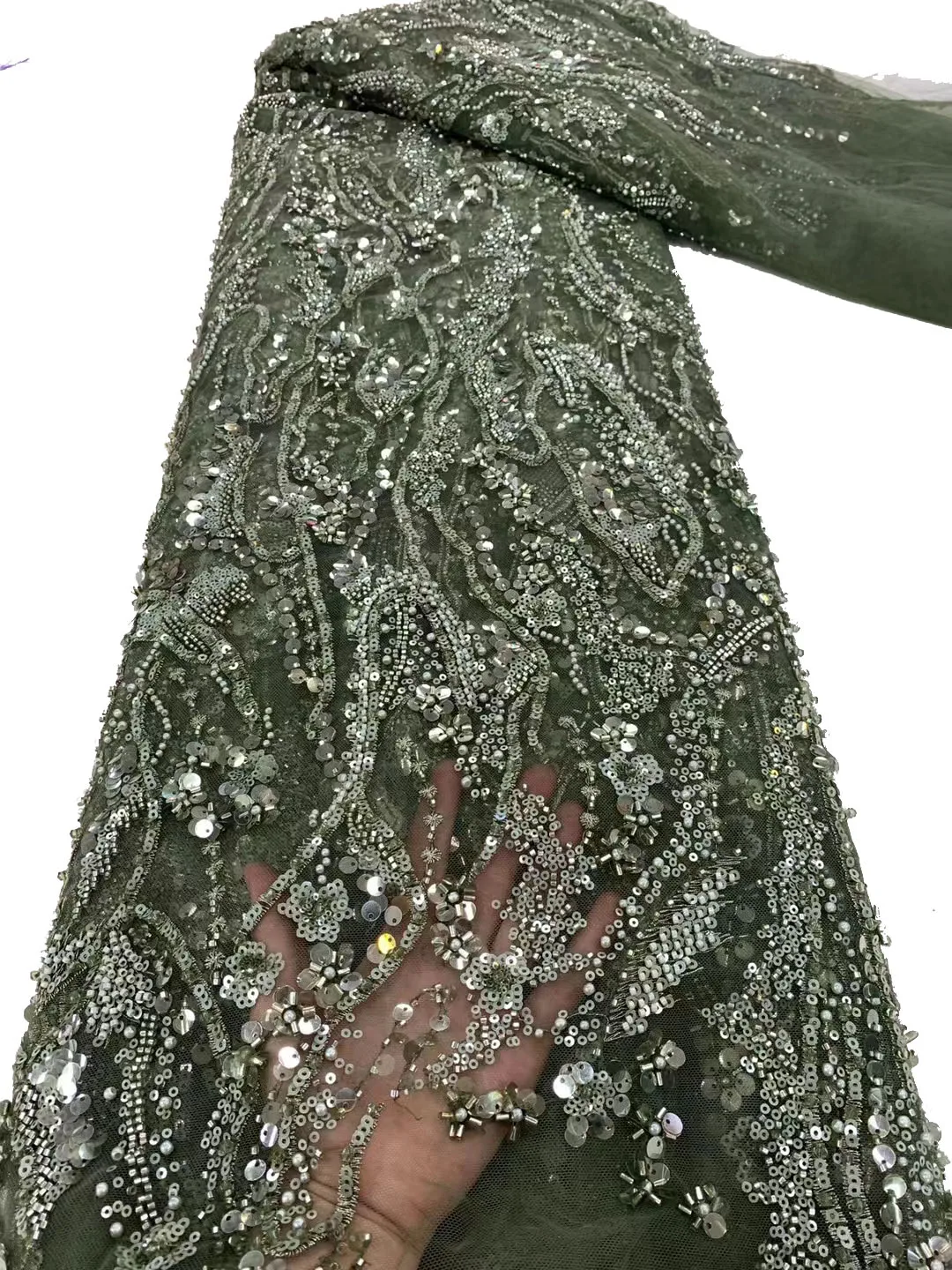 

Exquisite fashion heavy bead bead sequin embroidery lace, Europe and the United States high-end luxury cheongsam evening gown