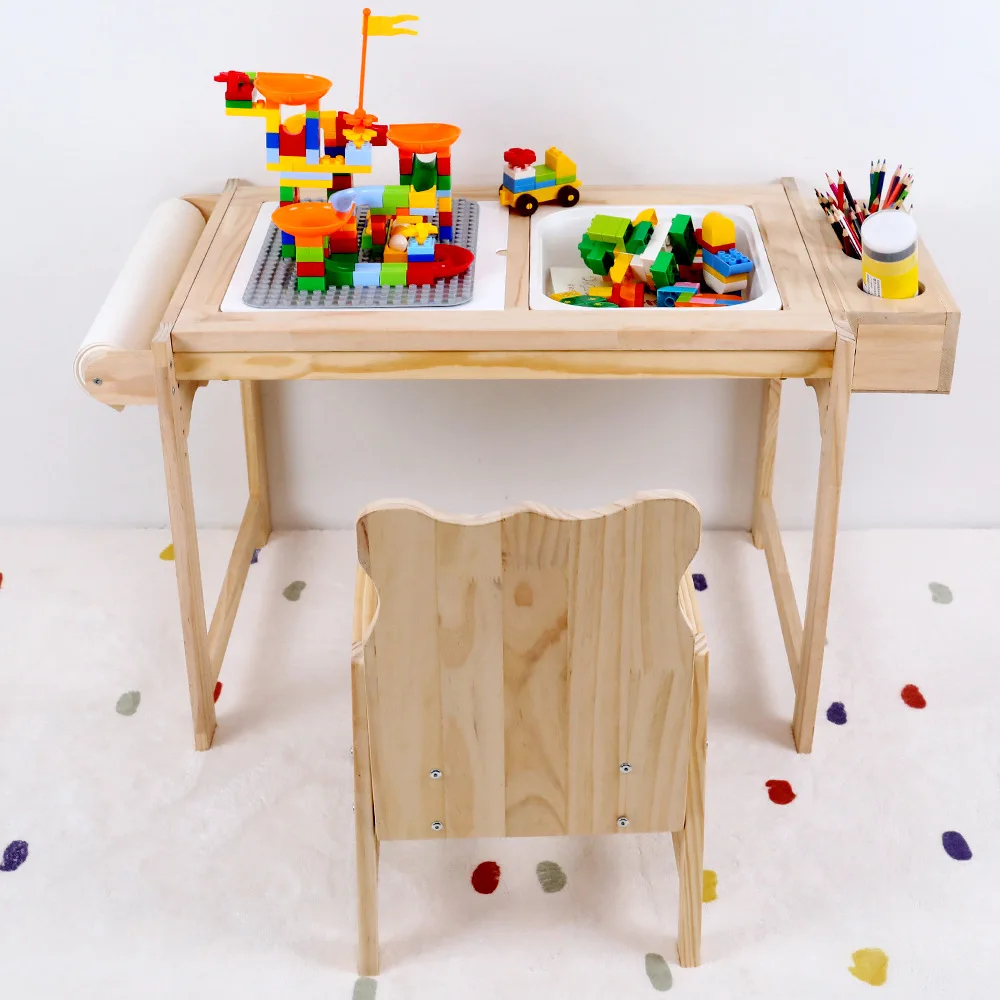 Montessori Toddler Wooden Play Table-Sensory Table with Bins-Educational Activity Table for Kids Craft