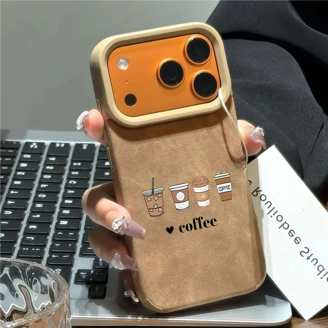 Cartoon Coffee Pattern Shockproof Executive Fiber Leather Phone Case