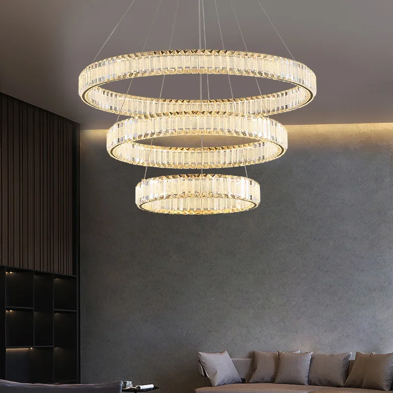 

New Modern LED Luxury Chandeliers K9 Crystal Circle Rings Pendant Hanging Lighting Living Room Kitchen Restaurant Hotel Lustre