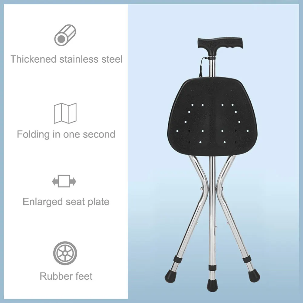 Folding Walking Cane with Seat for Seniors & Adults Adjustable Crutch Chair 300 Lbs Capacity Portable 2