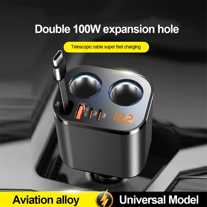 200W 최대 6 in 1 차량용 휴대폰 충전기 100W 시가 라이터 어댑터 PD30W QC3.0 초고속 충전 전원 어댑터 12-24V 범용