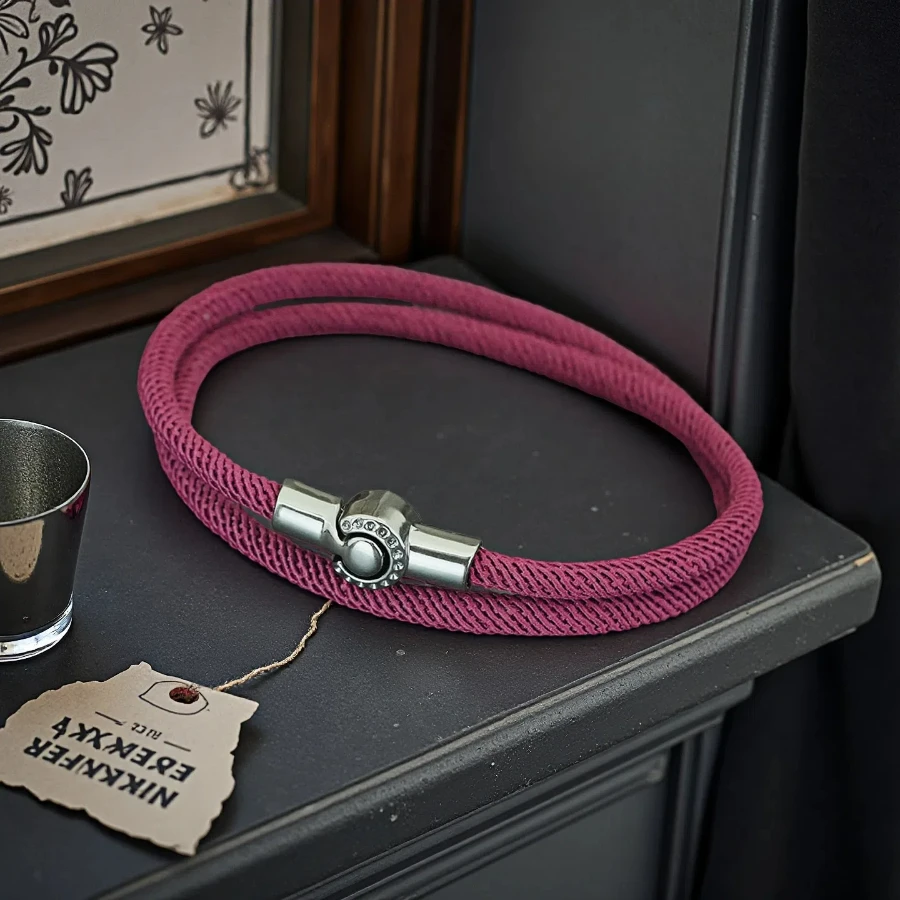 Mens Alloy Bilayer Magnet Buckle Cord Chain Bracelet