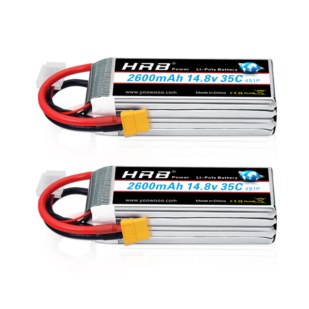 1/2 Pack HRB 4S 14.8V 2600mah Lipo Battery 35C XT60 For RC Quadcopter Helicopter Boat Car Airplane