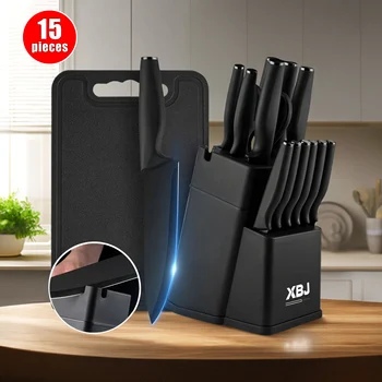15 pieces kitchen stainless steel knife set, multi-purpose, ergonomic for long-term use without getting tired, all-round cutting