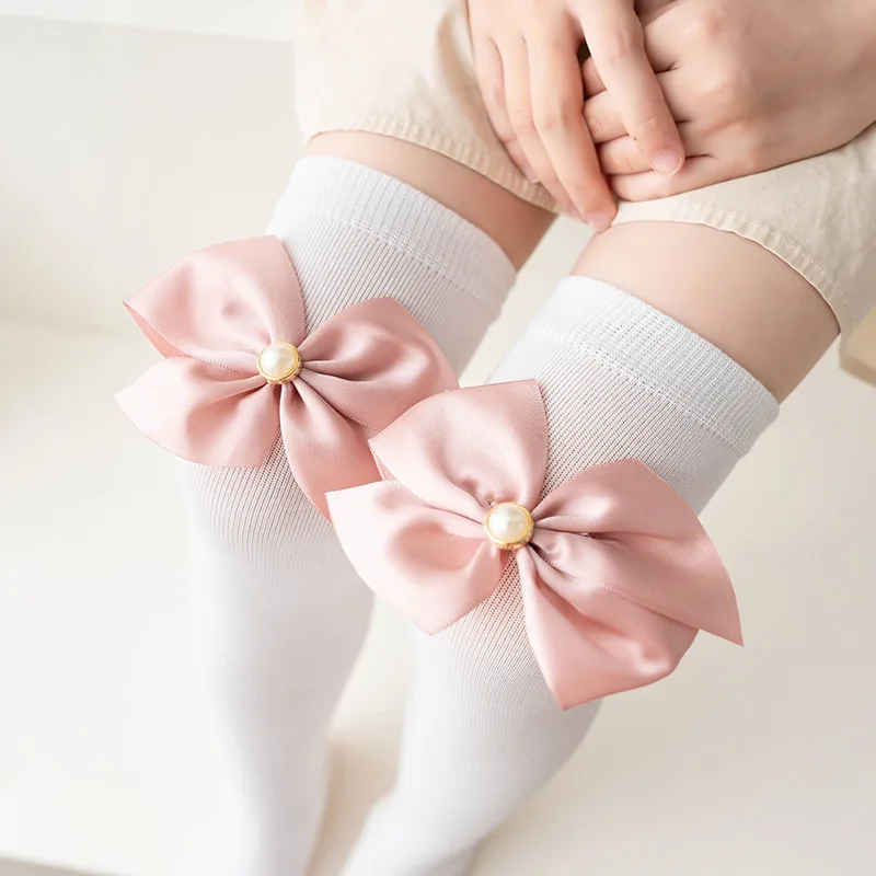 Kids Knee High Socks Soft Cotton Cute Children Girls Breathable Long Socken For 3-12 Years Girl 19 Inch