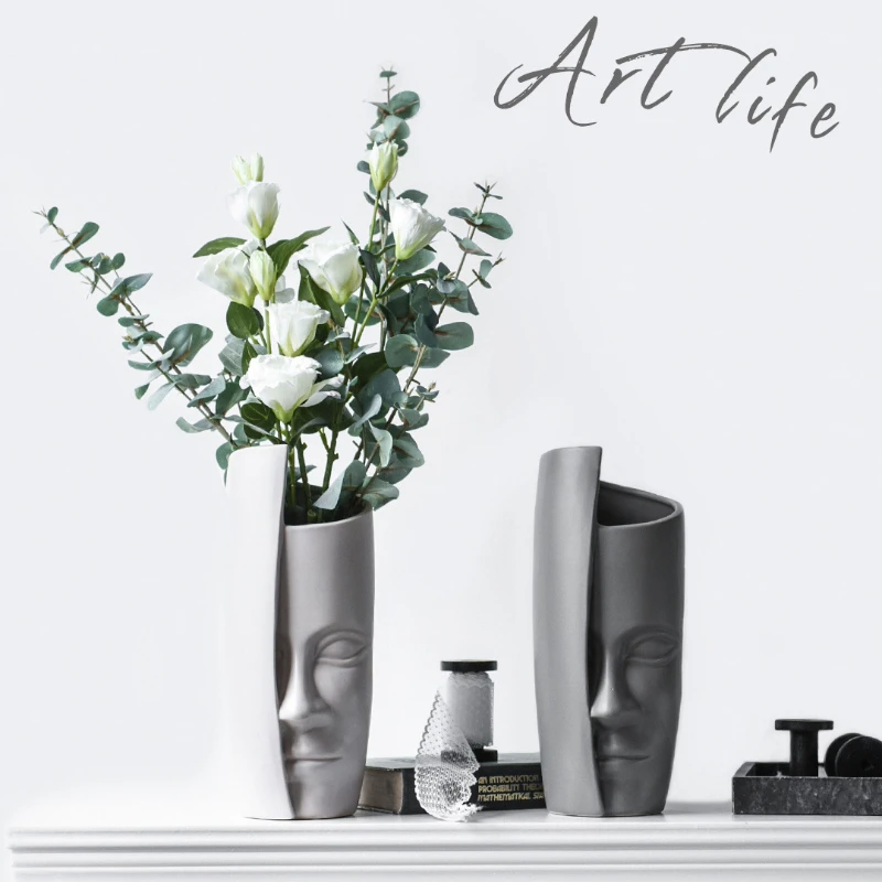 

Nordic Style Home Decor Creative Abstract Half Face Vase for Dried Flower Simple Living Room TV Cabinet Ornament Ceramic Crafts