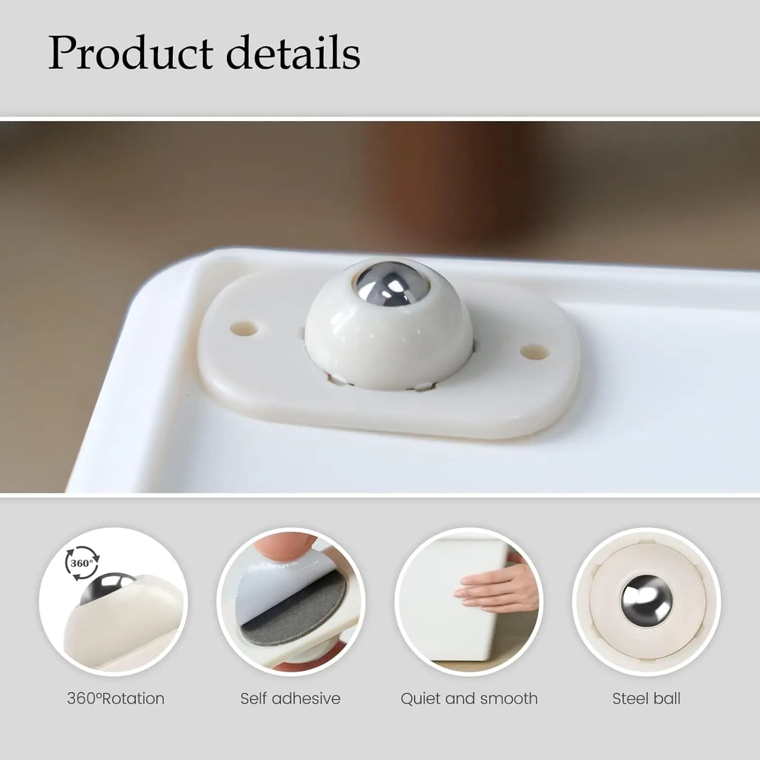 4pcs Heavy Duty 360 Degree Swivel Wheels，Self Adhesive Caster Wheels for FurnitureDIY Stainless Steel Roller，Bottom Storage Box