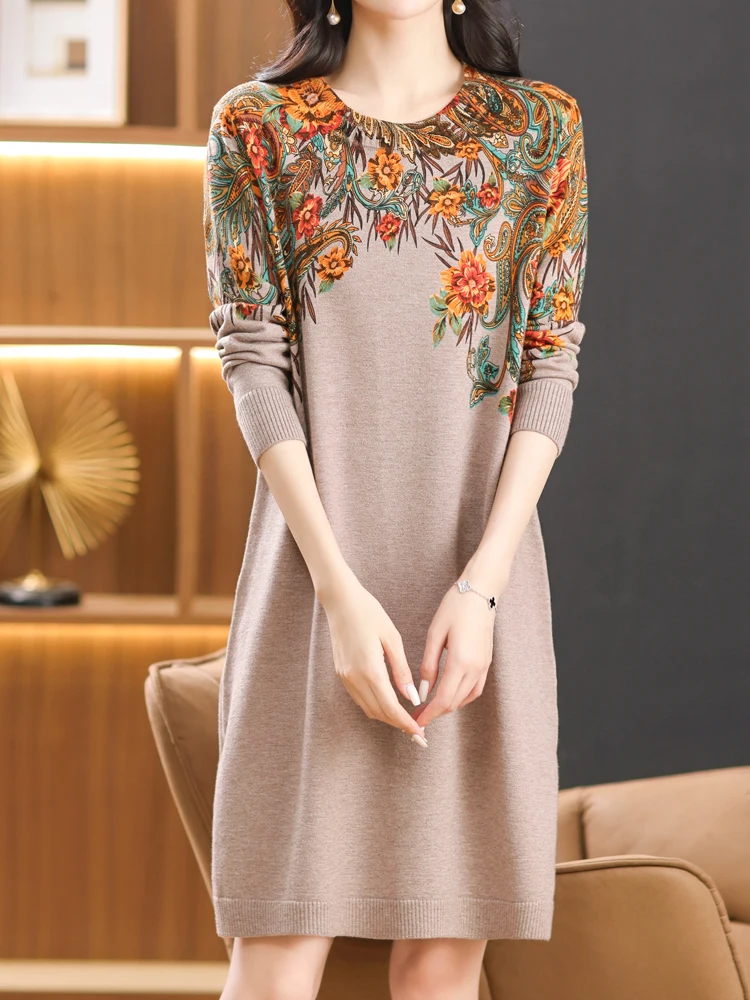 

Print Long Sweaters Dress Spring Women Clothing Long Sleeve Femme Pullover Elasticity Loose Pulls Thick Sweater For Women