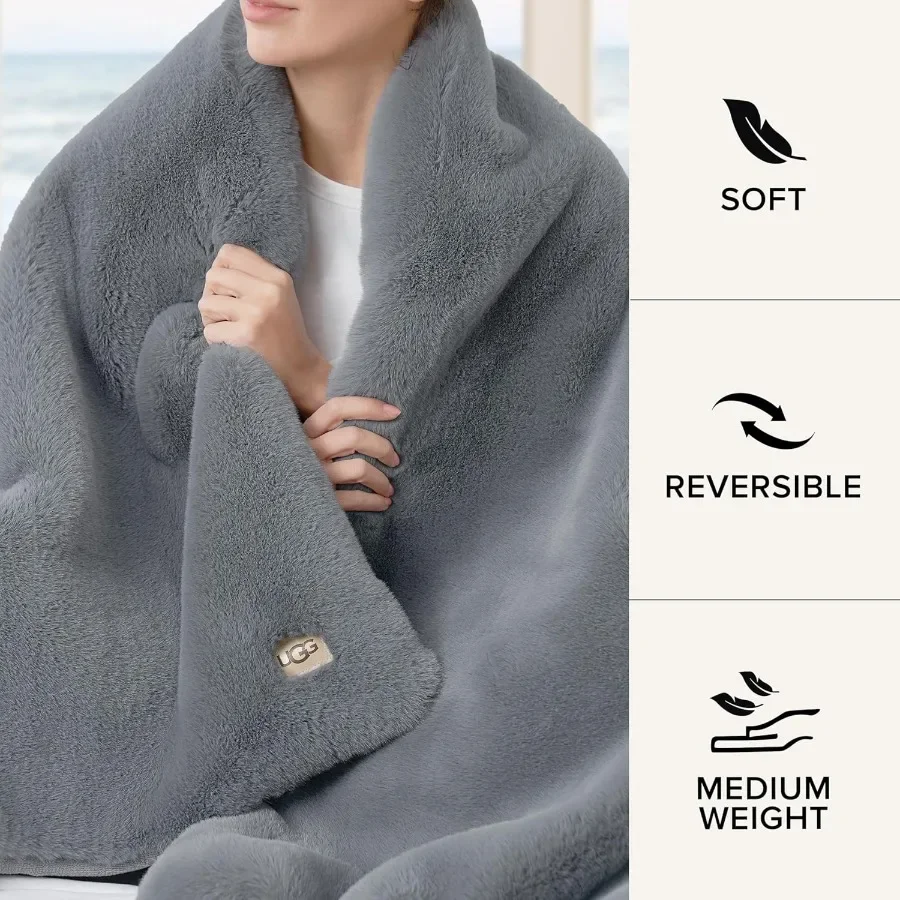 Euphoria Plush Faux Fur Throw Blanket Medium Weight Reversible Luxury Soft Throw for Couch Bed or Chair Hypoallergenic Machine