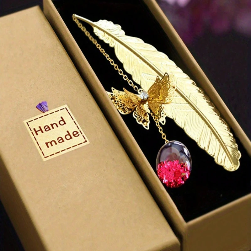 Classic Chinese Metal Bookmark Gift Box Avec Plumes Et Papillons Mode Papeterie Souvenir Pour Enseignants Et Amis Camarade